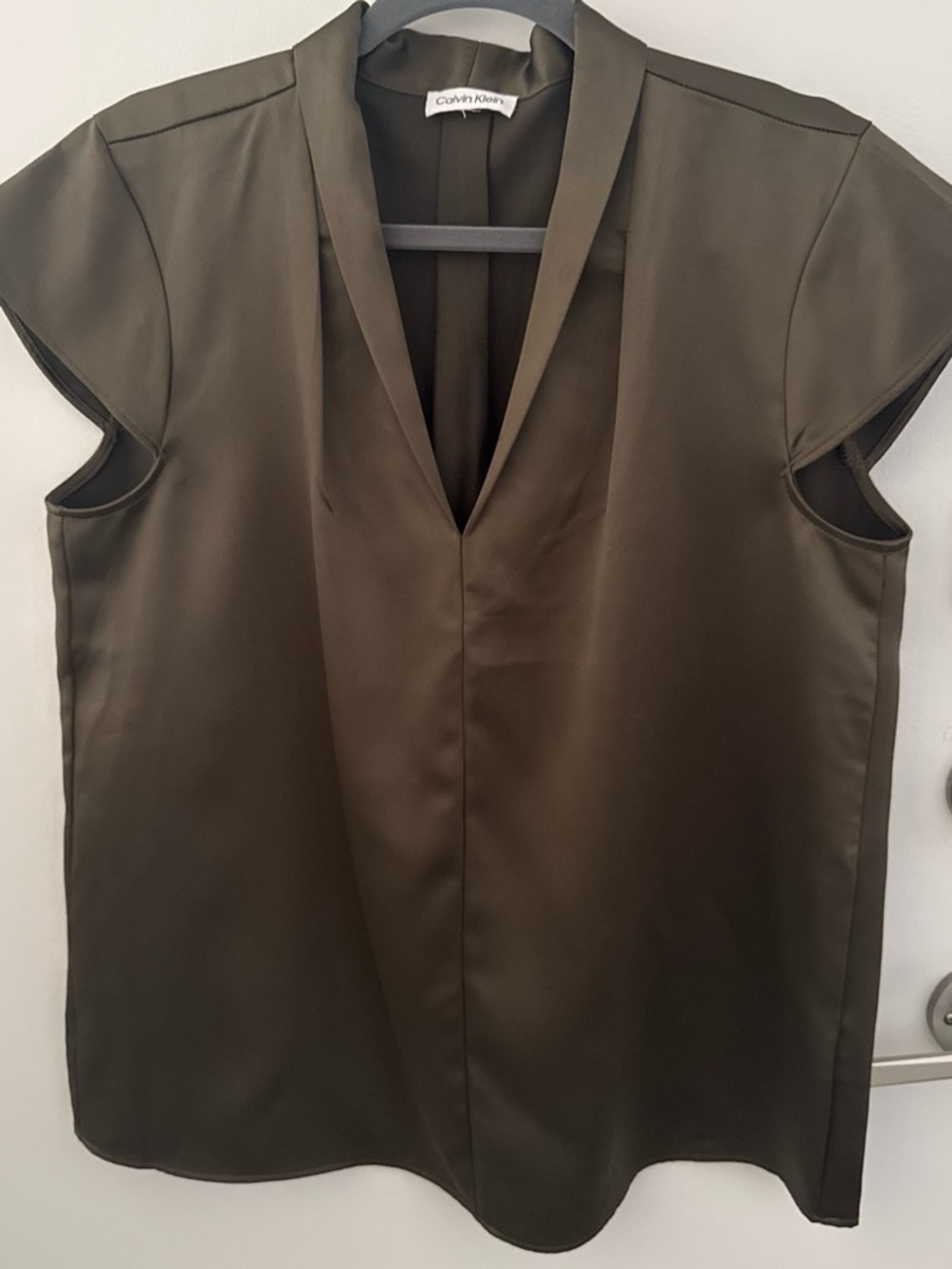 Calvin Klein Olive Short Sleeve V-Neck Blouse